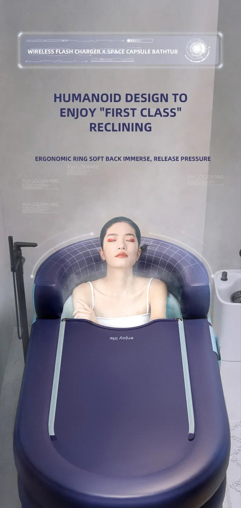 Soaking tub adult heightened PVC folding children's bath household inflatable bathtub adult bathing bucket thickened bathtub