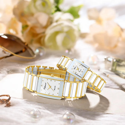 CHENXI 104A Couple's Quartz Watch Gold Black and White Ceramic Luxury Watch Men's and Women's Valentine's Day Gift Watch reloj