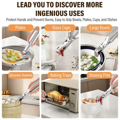 Stainless Steel Gripper Clips Hot Dish Plate Anti-Scald Clip Non-slip Bowls Clamp Holder for Frying Pans Air Fryer Steamers Oven
