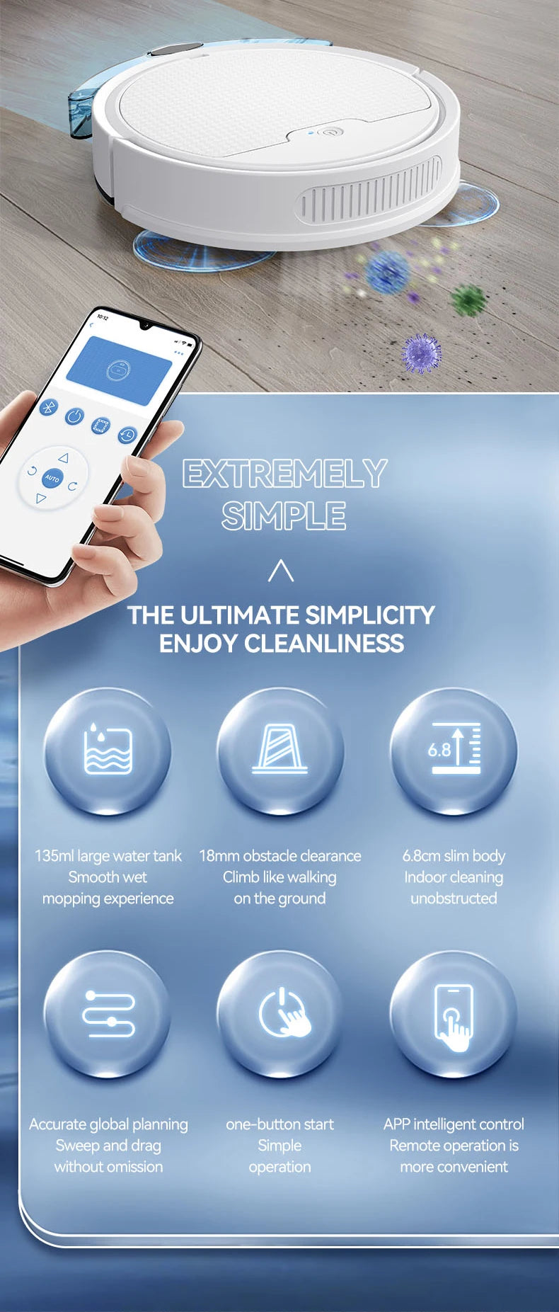 Intelligent Sweeping Robot Large Water Tank Mobile App Remote Control Planning And Cleaning Line Low Noise 2000 Pa Large Suction