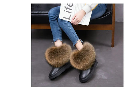2024 Fur One Fox Hair Snow Boots Women'S Leather Low Short Tube Fashion Cowhide Snow Boots Women'S Short Boots