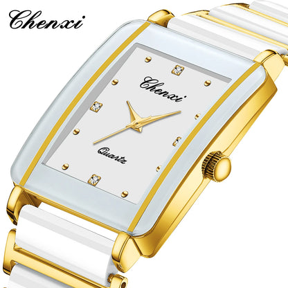 CHENXI 104A Couple's Quartz Watch Gold Black and White Ceramic Luxury Watch Men's and Women's Valentine's Day Gift Watch reloj