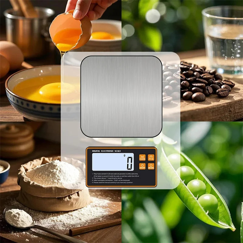 Wireless Kitchen Scale with Remote Display Stainless Steel Pan Magnetic Digital Electronic 15KG for Food Meal Prep