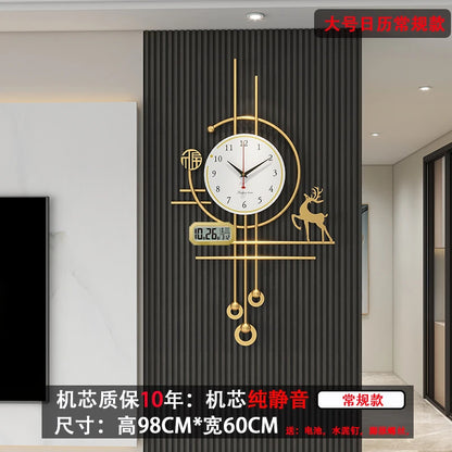 European Luxury Pendulum Wall Clock | Classic Luminous Hanging Clock in Gold for Elegant Home Decoration