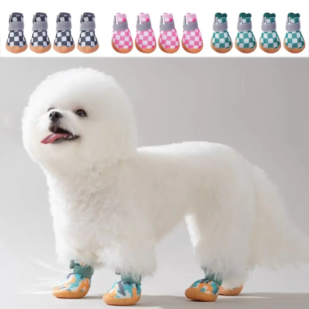 4PCS Breathable Mesh Dog Shoes | Soft Anti-Skid & Wear-Resistant Puppy Boots for Outdoor Protection