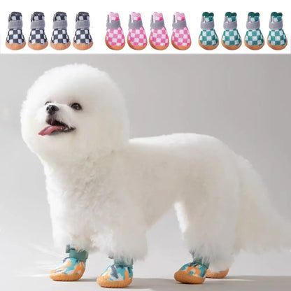4PCS Breathable Mesh Dog Shoes | Soft Anti-Skid & Wear-Resistant Puppy Boots for Outdoor Protection