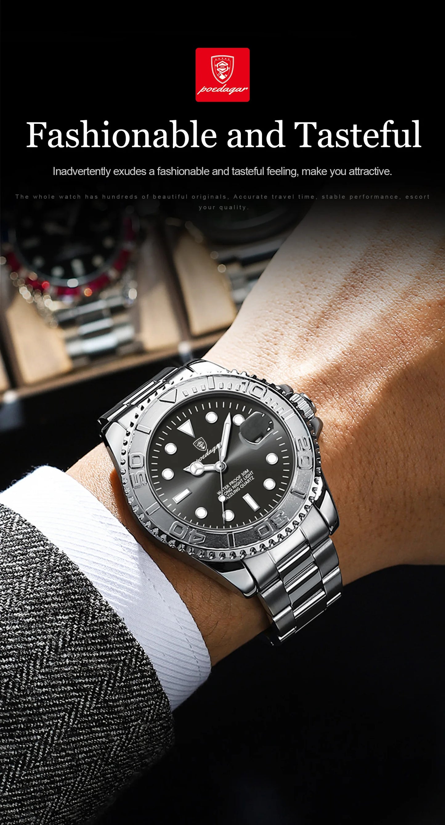 POEDAGAR Top Luxury Man Watch Waterproof Luminous Date Men Watch Stainless Steel Male Clock Sports Fashion Men's Quartz Watches