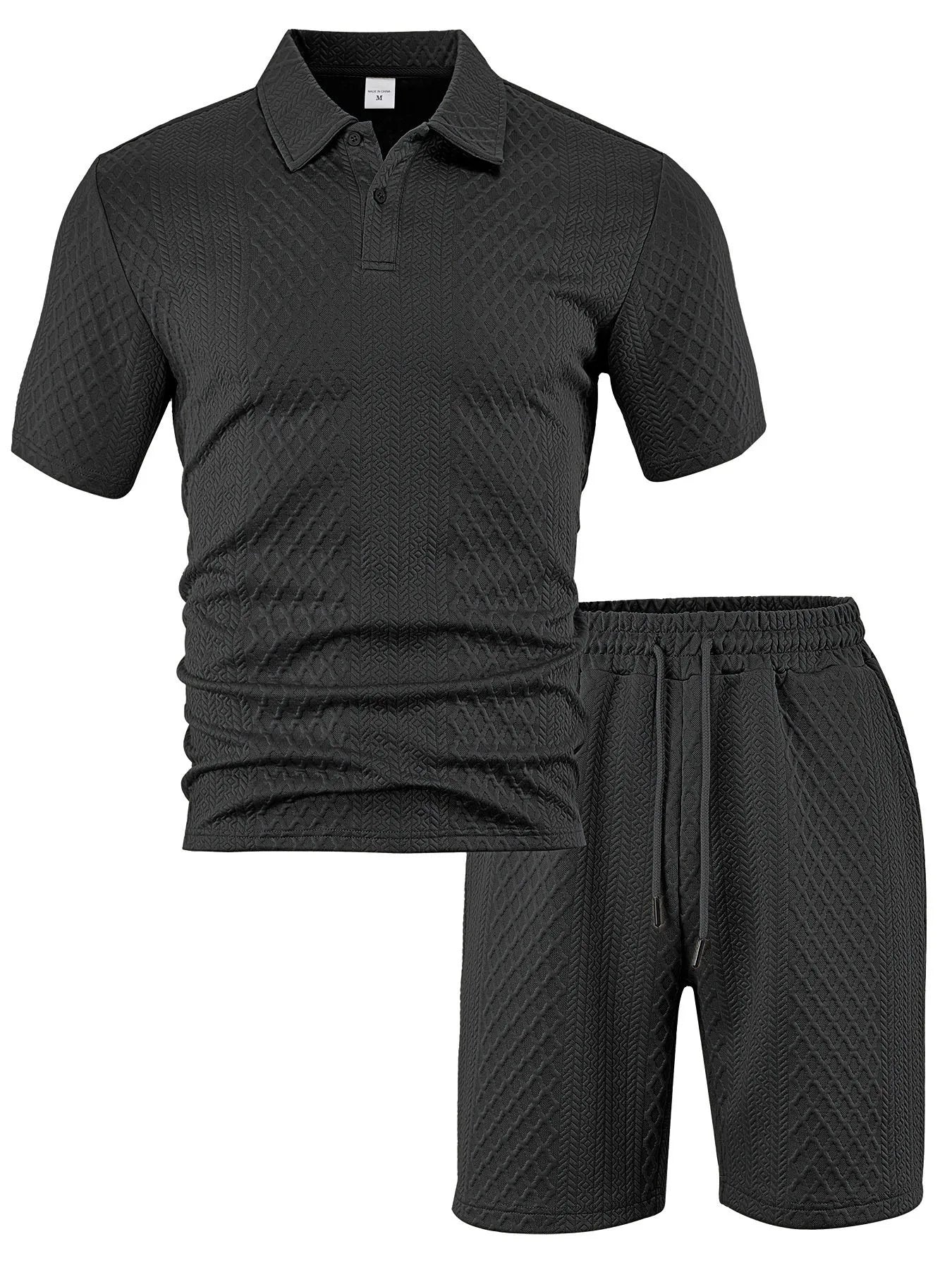 2025 Summer New Men's Casual Sportswear Polo Shirt With A Lapel, Men's Short-sleeved Shirt And Shorts, Jacquard Texture Suit