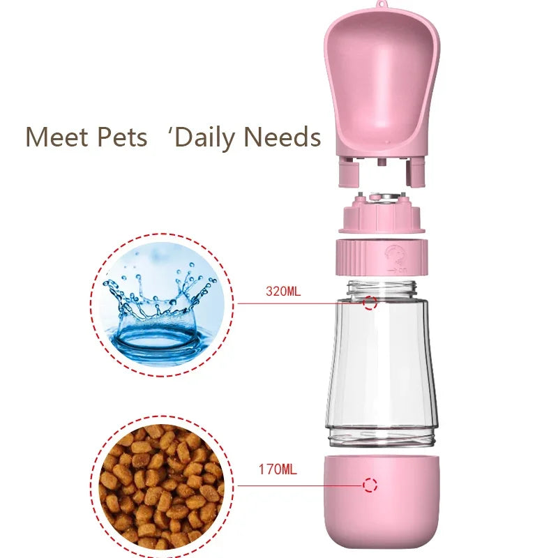 Twist-Open Portable Dog Water Bottle | Travel Pet Drinking & Feeding Cup with Food Bowl for Outdoor Walking
