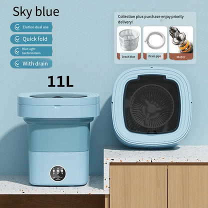 6L/11L Foldable Portable Washing Machine with Spin Dryer | Ultrasonic Mini Washer for Clothes, Underwear & Travel Use