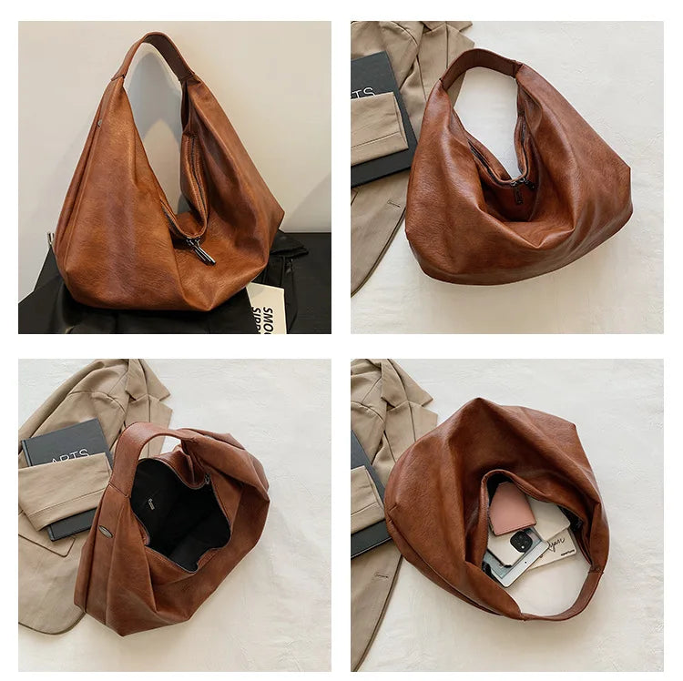 Big Black Shoulder Bags for Women Large Hobo Shopper Bag Solid Color Quality Soft Leather Crossbody Handbag Lady Travel Tote Bag