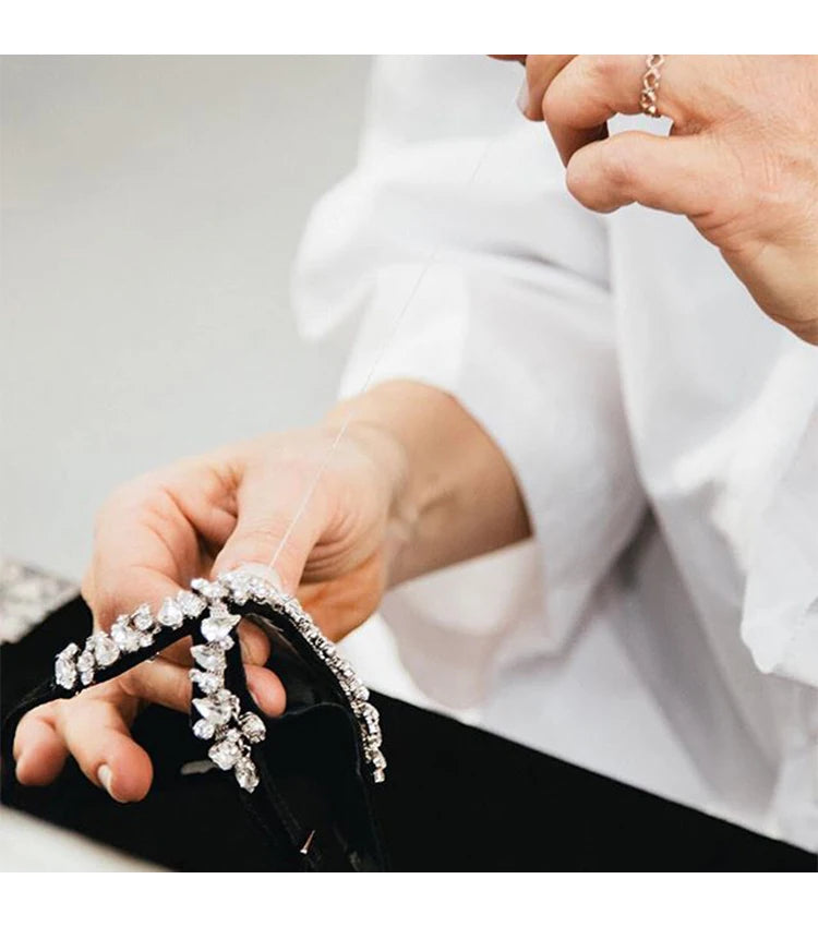 Black High Heels Women's Stiletto Heels Celebrity Style 2024 New Versatile Slotted Buckle Rhinestone Open Toe Round Toe Sandals