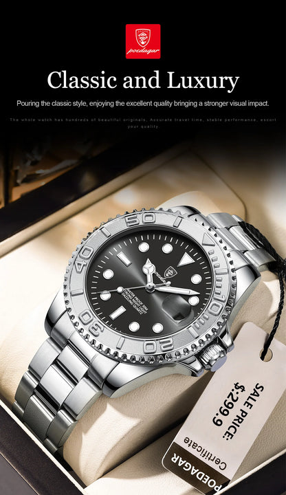 POEDAGAR Luxury Business Men Watch Waterproof Luminous Date Stainless Steel Men's Watches Military High Quality Quartz Man Watch
