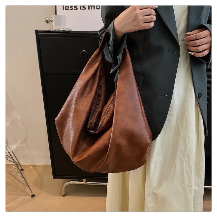 Big Black Shoulder Bags for Women Large Hobo Shopper Bag Solid Color Quality Soft Leather Crossbody Handbag Lady Travel Tote Bag