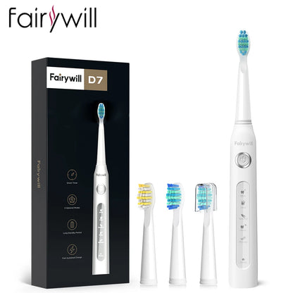 Fairywill FW-507 Electric Sonic Toothbrush | USB Rechargeable Waterproof Toothbrush with Replacement Heads for Adults
