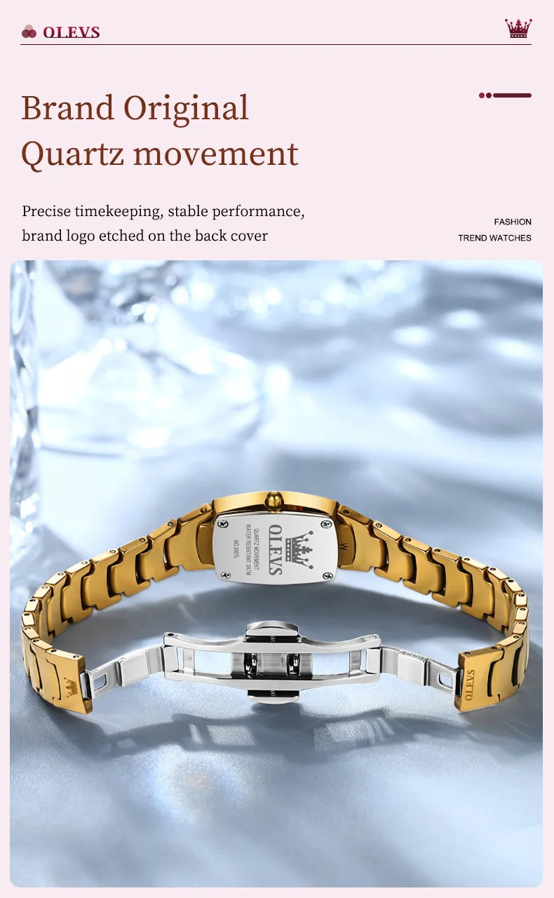 OLEVS 7006 Certified Brand Elegant Luxurious Women's Watches waterproof Tungsten Steel strip Quartz Watch for Lady Tonneau Watch