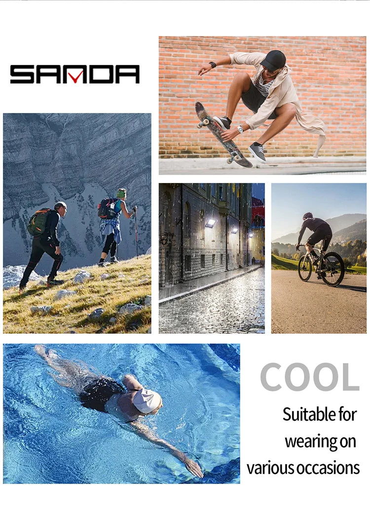 SANDA Quartz Watches for Men's Luxury Military Sport Chronograph Waterproof LED Dual Display Electronic Man Watches Reloj Hombre