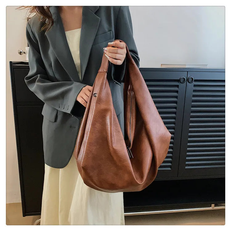 Big Black Shoulder Bags for Women Large Hobo Shopper Bag Solid Color Quality Soft Leather Crossbody Handbag Lady Travel Tote Bag