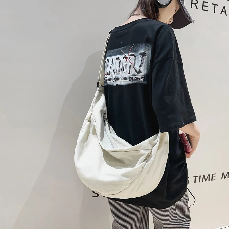 Solid Color Canvas Female Crossbody Bags For Women Large Capacity Shopping Messenger Bag Student Shoulder Bag Unisex School Bag