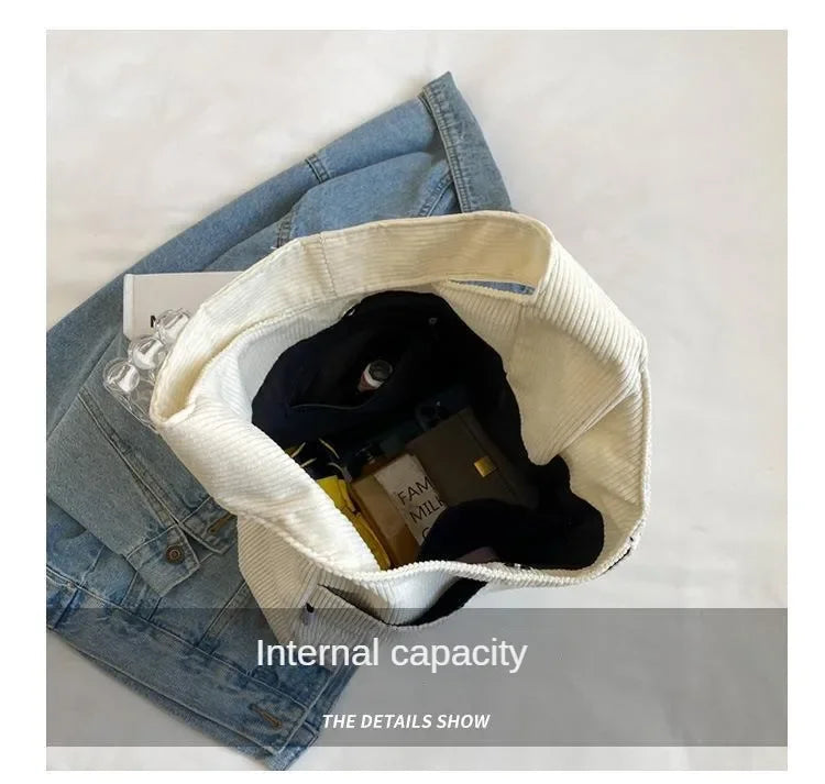 Canvas Shoulder Women's Tote Bag Corduroy Simple Casual Large Capacity Designer Handbags For Women Travel Solid Shopper Bag