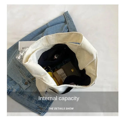 Canvas Shoulder Women's Tote Bag Corduroy Simple Casual Large Capacity Designer Handbags For Women Travel Solid Shopper Bag