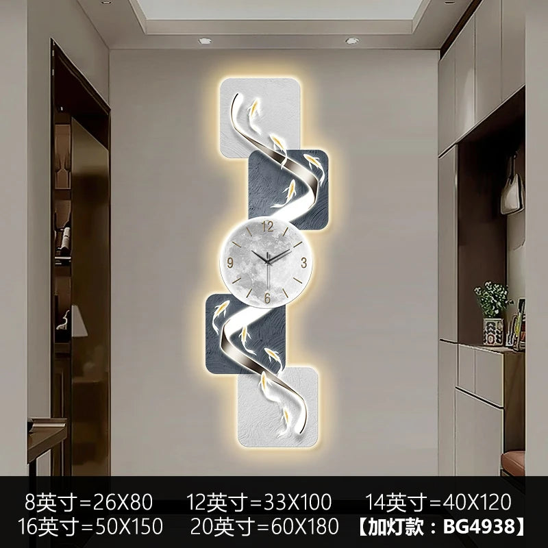 Modern Nine Fish LED Wall Clock | Artistic Silent Mural Clock with Luminous Design for Living Room & Home Decoration