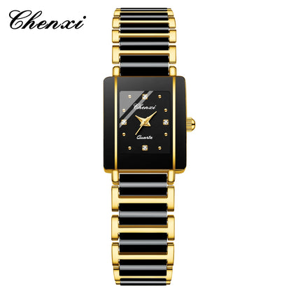 CHENXI 104A Couple's Quartz Watch Gold Black and White Ceramic Luxury Watch Men's and Women's Valentine's Day Gift Watch reloj