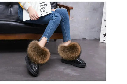 2024 Fur One Fox Hair Snow Boots Women'S Leather Low Short Tube Fashion Cowhide Snow Boots Women'S Short Boots
