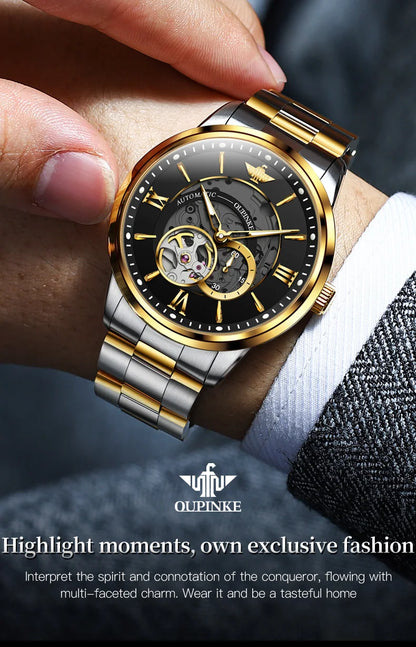 OUPINKE TOP Brand Japanese Imported Automatic Movement Watch for Men Waterproof Timing code Luxury Roman Scale Wristwatches