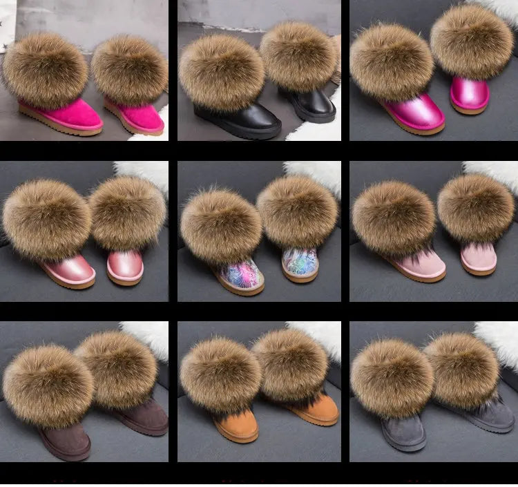 2024 Fur One Fox Hair Snow Boots Women'S Leather Low Short Tube Fashion Cowhide Snow Boots Women'S Short Boots