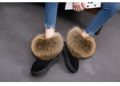 2024 Fur One Fox Hair Snow Boots Women'S Leather Low Short Tube Fashion Cowhide Snow Boots Women'S Short Boots