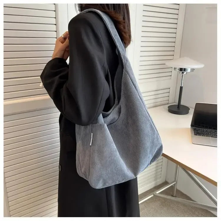 Canvas Shoulder Women's Tote Bag Corduroy Simple Casual Large Capacity Designer Handbags For Women Travel Solid Shopper Bag