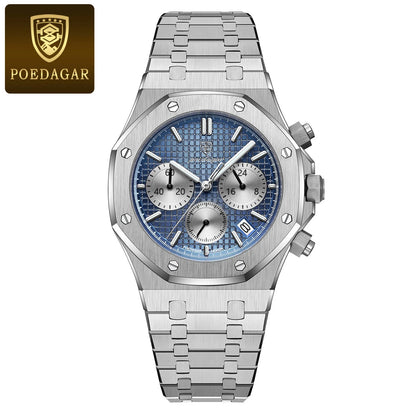 POEDAGAR Original Luxury Men's Watches Date Chronograph Stainless Steel Quartz Watch Waterproof Luminous Fashion Man Wristwatch