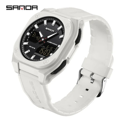 SANDA Quartz Watches for Men's Luxury Military Sport Chronograph Waterproof LED Dual Display Electronic Man Watches Reloj Hombre