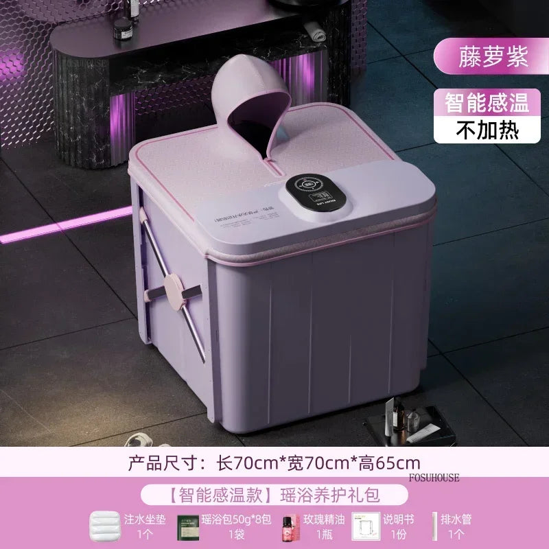 Villa Automatic Heating Folding Bath Bucket Full Body Sweat Steam Bath Barrel Constant Temperature Thickening Portable Bathtub H