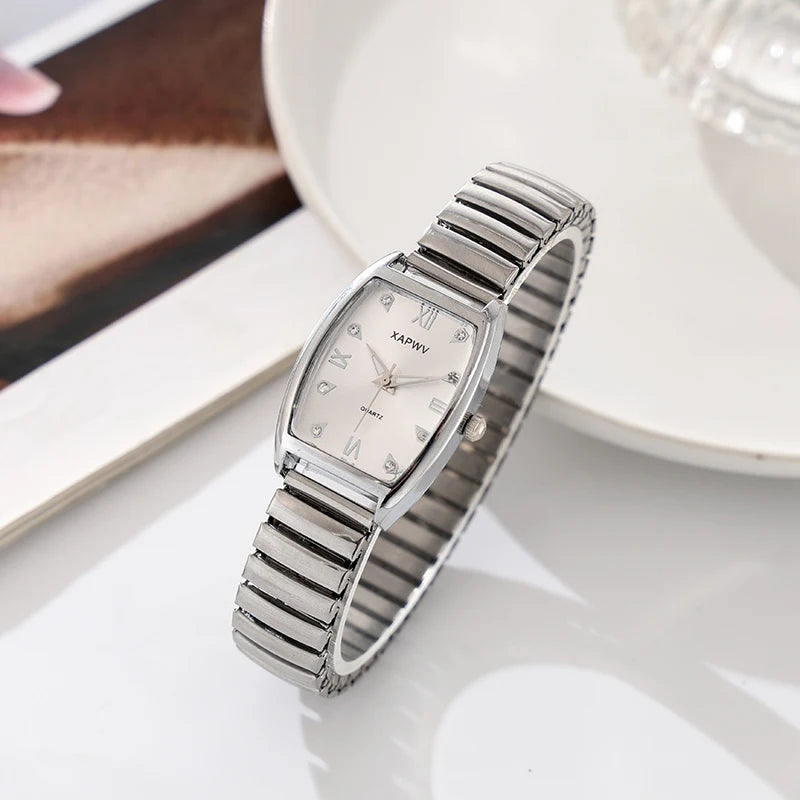 Barrel-Shaped Diamond-Encrusted Dual Calendar Week Men's Watch Week Fashion Casual Business Quartz Couple Watch One Man and One Woman