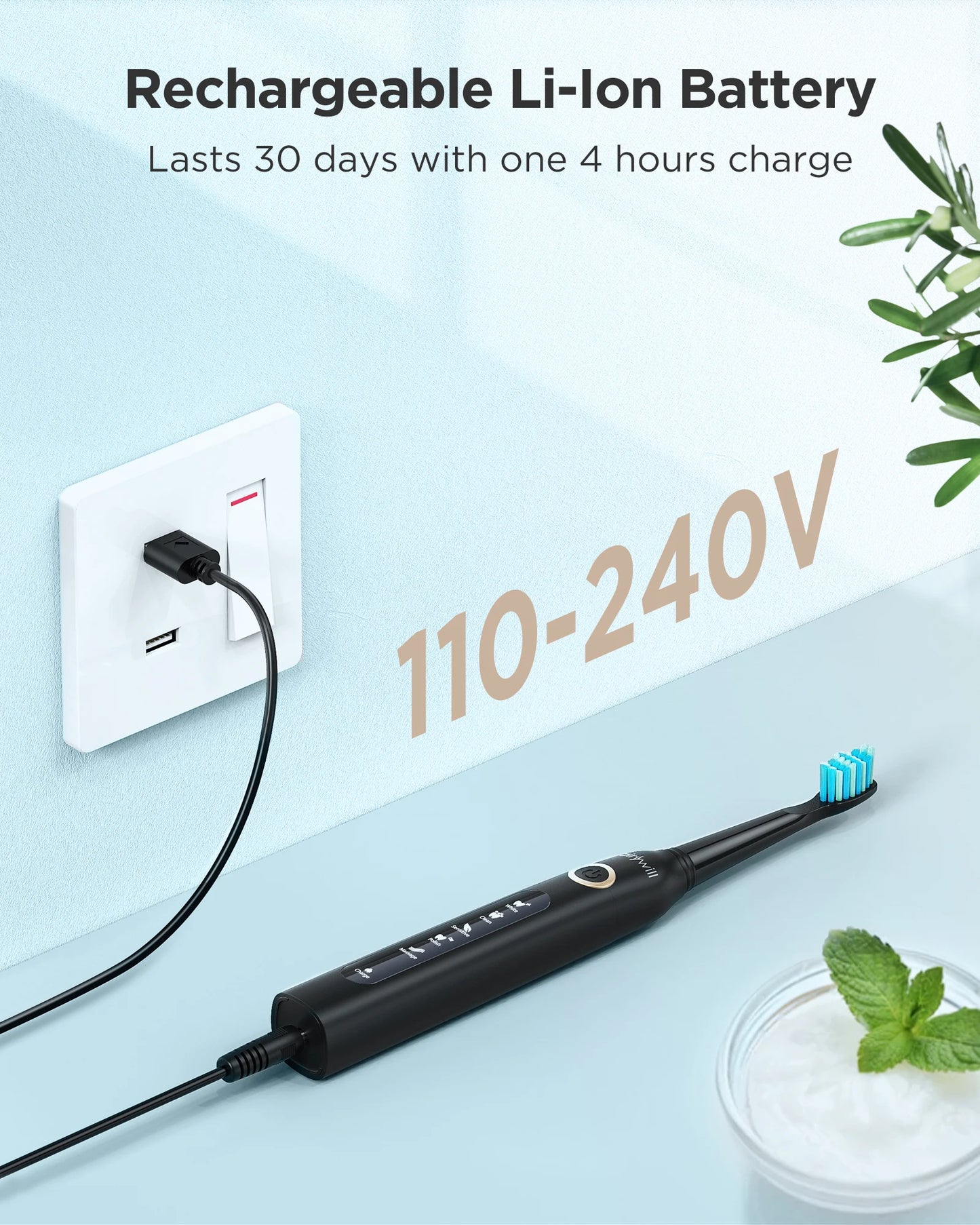 Fairywill FW-507 Electric Sonic Toothbrush | USB Rechargeable Waterproof Toothbrush with Replacement Heads for Adults