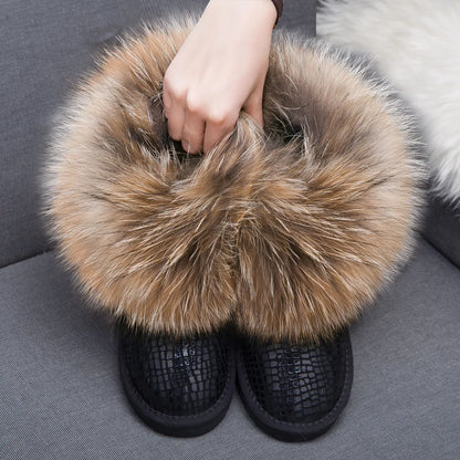 2024 Fur One Fox Hair Snow Boots Women'S Leather Low Short Tube Fashion Cowhide Snow Boots Women'S Short Boots