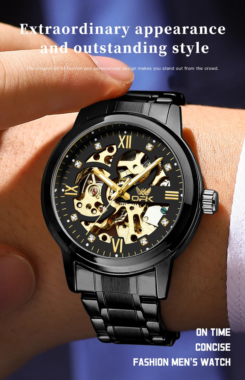 OPK 8165 Mens Watch Original Fashion Brand Luxury Watch Hollowing Watches For Men Waterproof Automatic Watch Mens Gifts Freebie