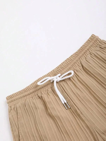 Hot autumn men's striped casual fashion suit shirt and shorts, beach casual suit autumn street wear