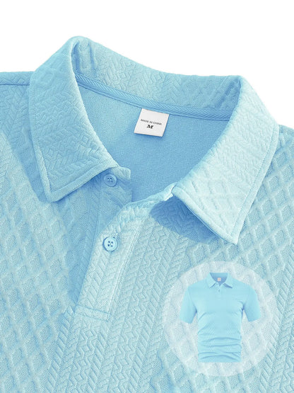 2025 Summer New Men's Casual Sportswear Polo Shirt With A Lapel, Men's Short-sleeved Shirt And Shorts, Jacquard Texture Suit