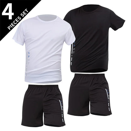 2/4/6 Pcs Plus Size Men's Quick-drying Short-sleeved Shorts Suit Men's Leisure Sports Running Fitness T-shirt Joker Shorts Teen