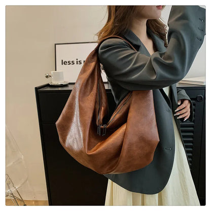 Big Black Shoulder Bags for Women Large Hobo Shopper Bag Solid Color Quality Soft Leather Crossbody Handbag Lady Travel Tote Bag