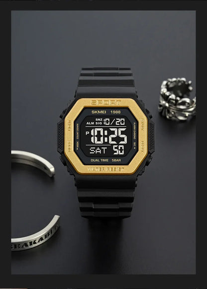 SKMEI 1988 Digital Sport Watch for Men LED Display Military Countdown Military Wristwatches Waterproof Mens Reloj Hombre 1628