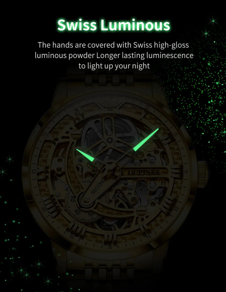 OUPINKE 3173 Men's Full Gold Watch Fully hollow out Waterproof top-level luxury automatic mechanical watch