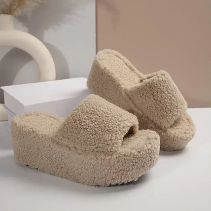 2024 Hot Sale Ladies Shoes Plus Size Women's Slippers Fashion Peep Toe Casual Slippers Women New Short Plush Platform Slippers