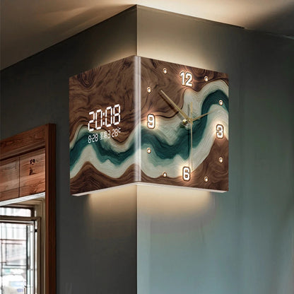 Abstract Double-Sided Acrylic Wall Clock | Silent Operation with Digital Display, Modern Home Living Room Decor