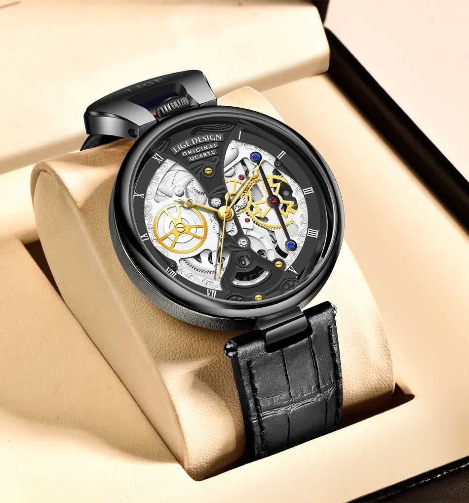 2025 LIGE Men Watches Top Brand Luxury Brown Leather Chronograph Sport Watch For Men Fashion Date Waterproof Clock Reloj Hombre