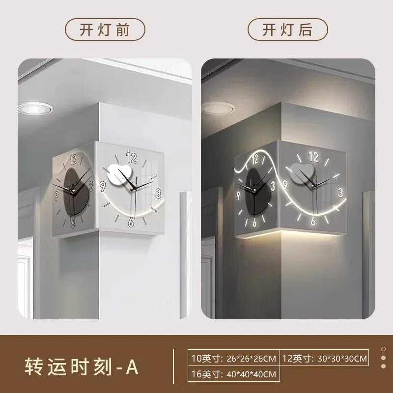 Luxury LED Wall Clock | Modern Luminous Silent Electronic Corner Clock for Living Room Home Decoration