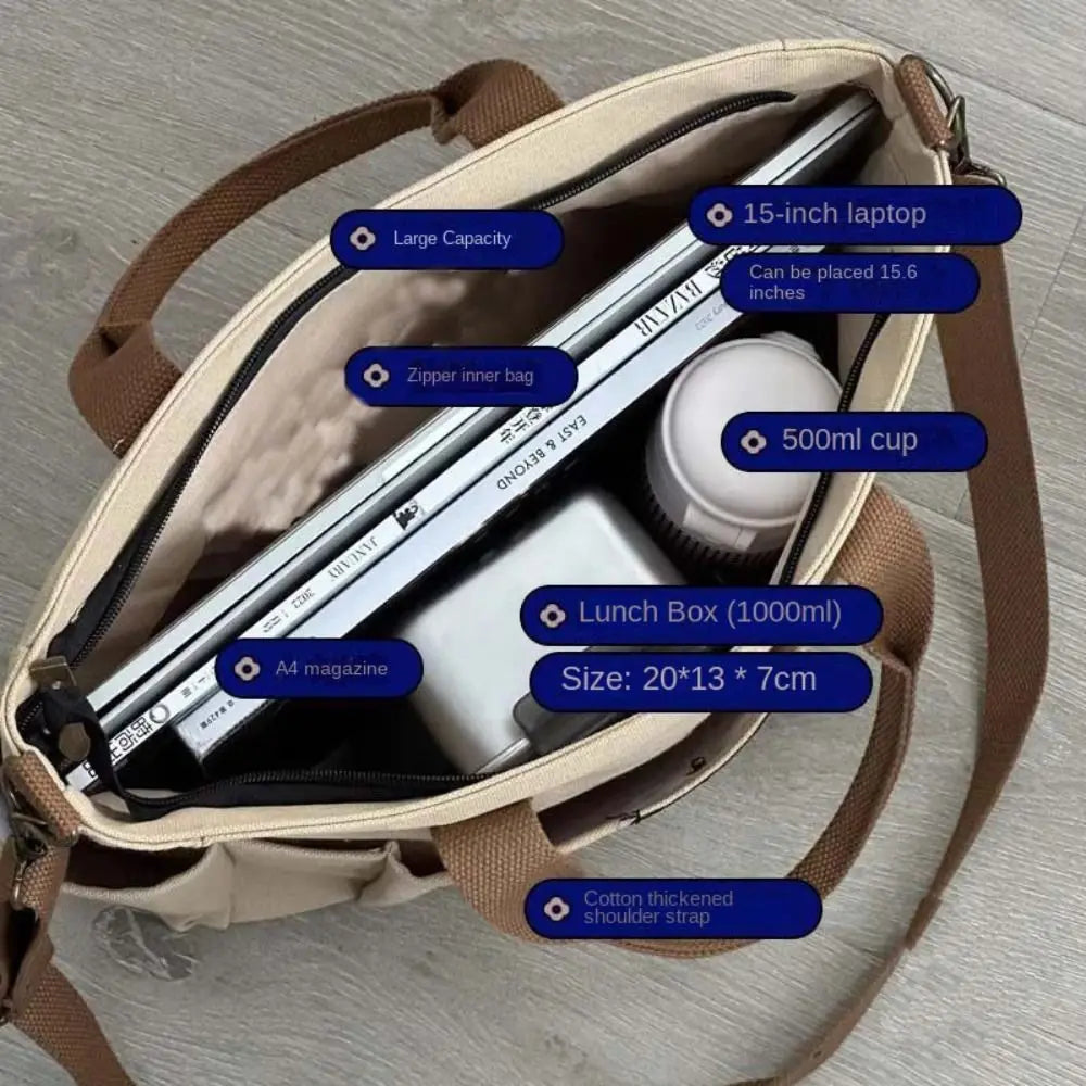 Large Capacity Canvas Tote Shoulder Bag Women's Messenger Bag Multi Pocket Casual Crossbody Handbags